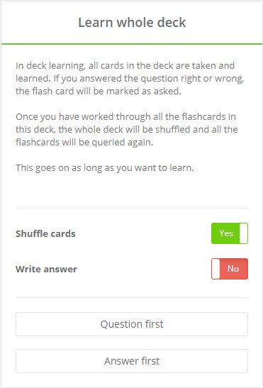 Learning mode for whole stack learning